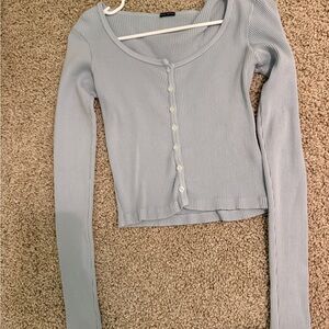 Brandy Melville Blue Fitted Crop Button Down Shirt